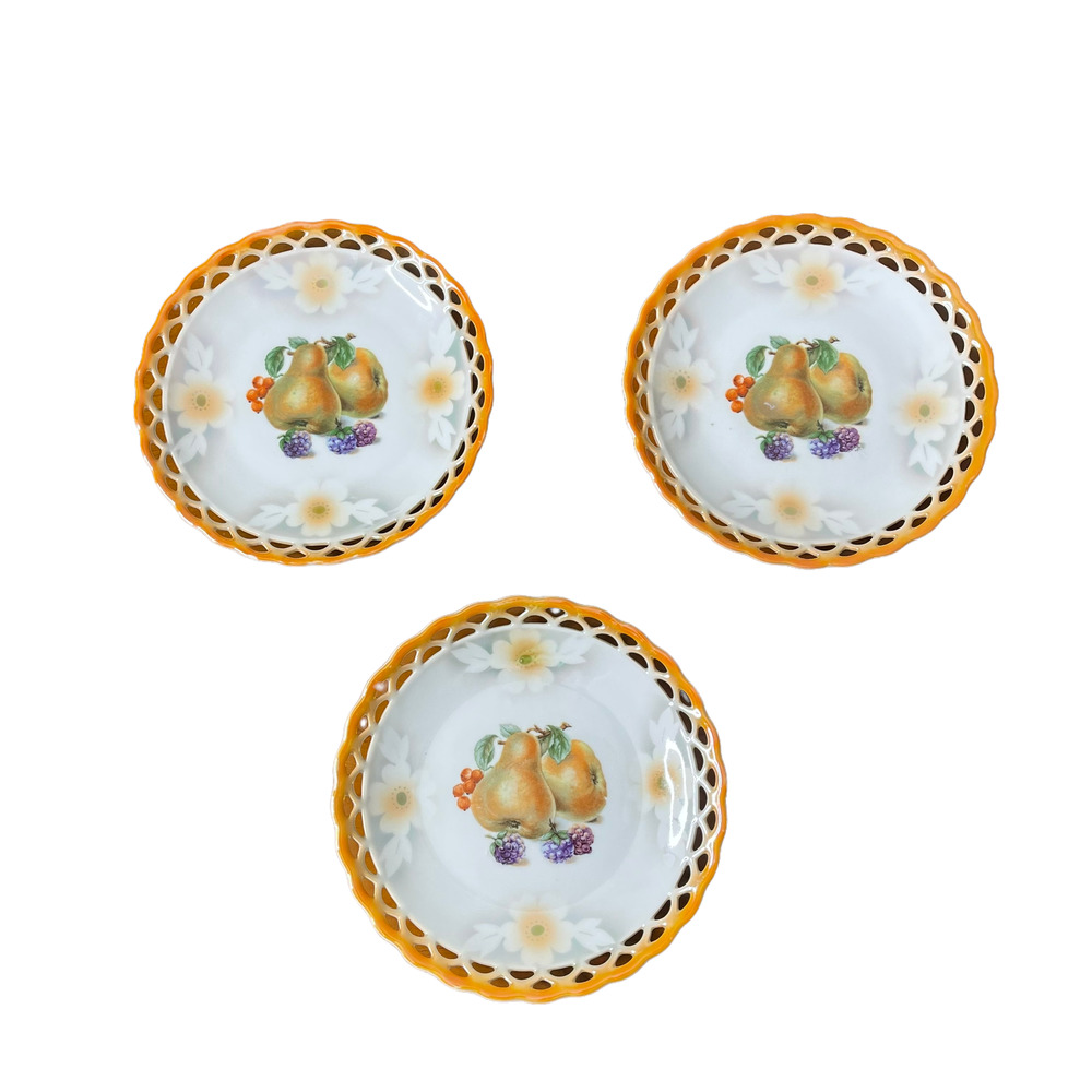 Cico‎ Bavaria Lot Of 3 Hand Painted Dessert Plates Hand Painted Fruit 6.75"